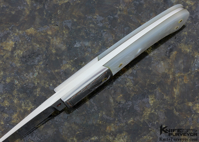 Don Cowles Custom Knife Mother of Pearl Shell Fixed Blade Engraved by Jim Small - Image 4