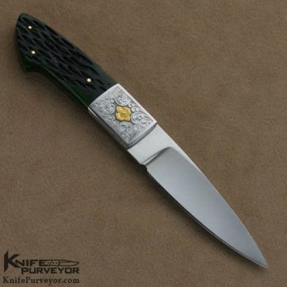 Don Cowles Custom Knives Jim Small Engraved Green Jigged Bone Spear - Image 6