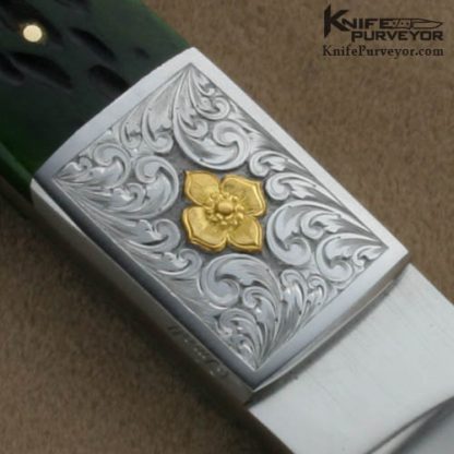 Don Cowles Custom Knives Jim Small Engraved Green Jigged Bone Spear - Image 7