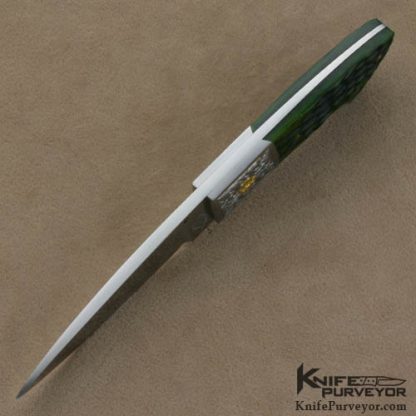 Don Cowles Custom Knives Jim Small Engraved Green Jigged Bone Spear - Image 4