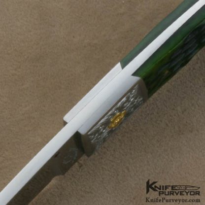 Don Cowles Custom Knives Jim Small Engraved Green Jigged Bone Spear - Image 3