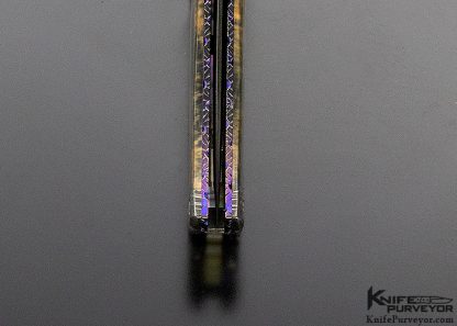 Don Hanson Custom Knife Fluted Mammoth & Sole Authorship Damascus Linerlock with Fileworked 14 Kt Gold Inlaid Spine - Image 8