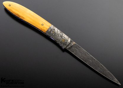 Don Hanson Custom Knife Sole Authorship Damascus & Walrus Ivory Linerlock - Image 3