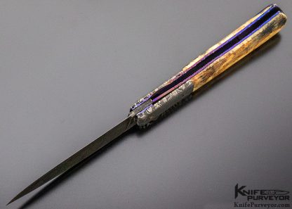 Don Hanson III Custom Knife Sole Authorship Damascus & Mammoth Automatic Linerlock - Image 6