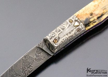 Don Hanson III Custom Knife Sole Authorship Damascus & Mammoth Automatic Linerlock - Image 2