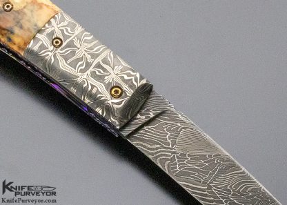 Don Hanson III Custom Knife Sole Authorship Damascus & Mammoth Automatic Linerlock - Image 4
