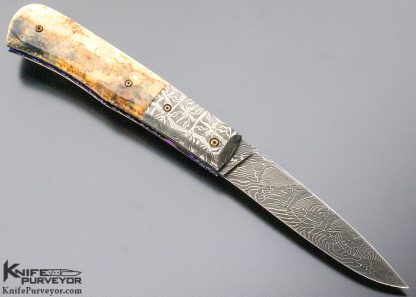 Don Hanson III Custom Knife Sole Authorship Damascus & Mammoth Automatic Linerlock - Image 3