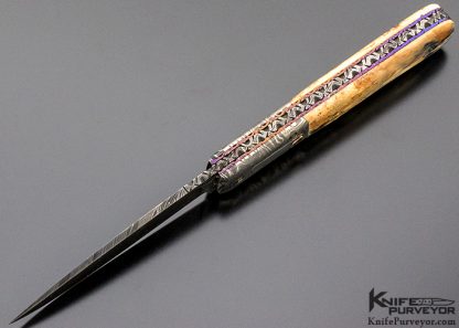 Don Hanson III Custom Knife Sole Authorship Damascus & Mammoth Automatic Linerlock - Image 5
