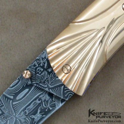 Don Hanson Custom Knife Sole Authorship Damascus 18Kt Gold & Blacklip Pearl Linerlock - Image 2