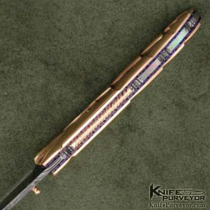 Don Hanson Custom Knife Sole Authorship Damascus 18Kt Gold & Blacklip Pearl Linerlock - Image 4