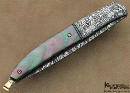Don Hanson III Custom Knives Sole Authorship Damascus & Black Lip Tahitian Pearl Shell Linerlock - Image 3