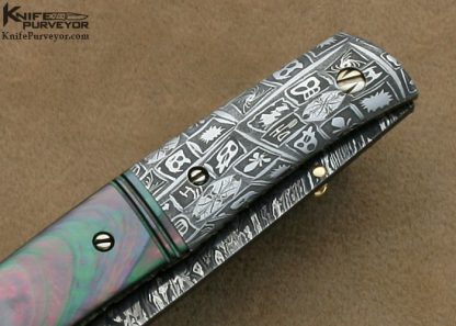 Don Hanson III Custom Knives Sole Authorship Damascus & Black Lip Tahitian Pearl Shell Linerlock - Image 4