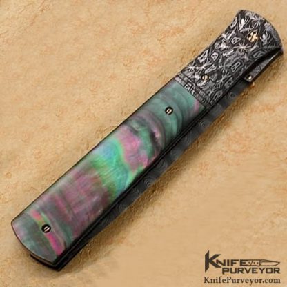 Don Hanson Custom Knife Sole Authorship Damascus & Blacklip Linerlock Dagger - Image 2