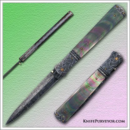 Don Hanson III's Custom Knife: Blacklip Pearl Dagger with Sole Authorship Damascus Blade and Bolsters