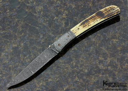 Don Hanson Custom Knife Sole Authorship Damascus & Mammoth Linerlock