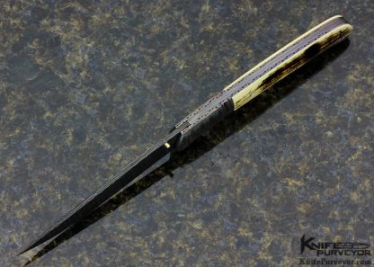 Don Hanson Custom Knife Sole Authorship Damascus & Mammoth Linerlock - Image 4