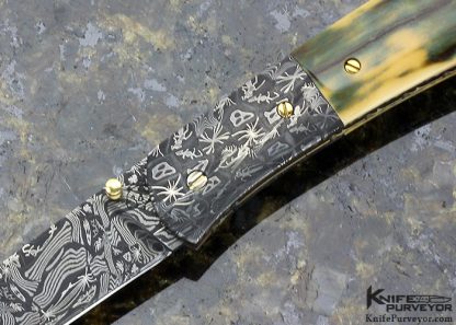 Don Hanson Custom Knife Mammoth with Sole Authorship Mosaic Damascus Linerlock - Image 2