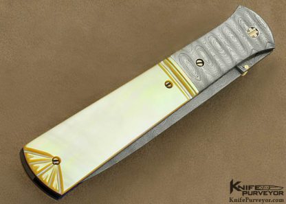 Don Hanson III Custom Knife Sole Authorship Damascus & Fluted South Sea Gold Lip Pearl Linerlock Dagger - Image 3