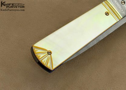 Don Hanson III Custom Knife Sole Authorship Damascus & Fluted South Sea Gold Lip Pearl Linerlock Dagger - Image 4