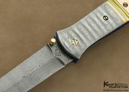 Don Hanson III Custom Knife Sole Authorship Damascus & Fluted South Sea Gold Lip Pearl Linerlock Dagger - Image 2