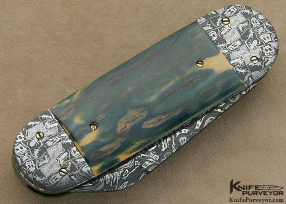 Don Hanson III Custom Knife  Sole Authorship Mosaic Damascus Elephant Toe Linerlock - Image 3