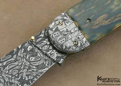 Don Hanson III Custom Knife  Sole Authorship Mosaic Damascus Elephant Toe Linerlock - Image 2