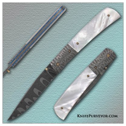 Don Hanson III's Custom Knife: Mother of Pearl Linerlock with Sole Authorship Damascus Blade and Bolsters