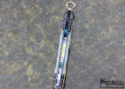 Donald Vogt Custom Knife  Carved Blued Devin Thomas Damascus Encrusted with Rubies, Carved Mother of Pearl - Image 6