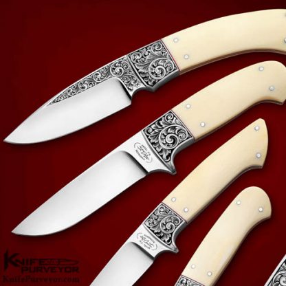 Dr. Fred Carter Custom Knives Set of 4 Engraved Preban Elephant Ivory Hunters - Image 2