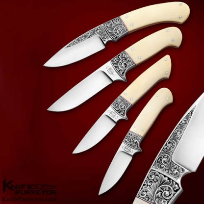 Dr. Fred Carter Custom Knives Set of 4 Engraved Preban Elephant Ivory Hunters