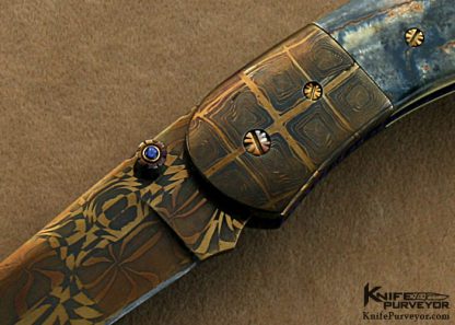 Rick Dunkerely Custom Knife Blued Sole Authorship Damascus  Linerlock - Image 2