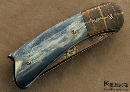 Rick Dunkerely Custom Knife Blued Sole Authorship Damascus  Linerlock - Image 3