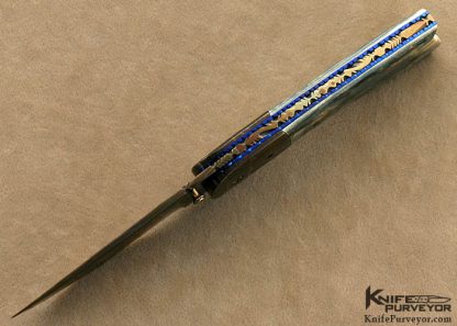 Rick Dunkerely Custom Knife Blued Sole Authorship Damascus  Linerlock - Image 4