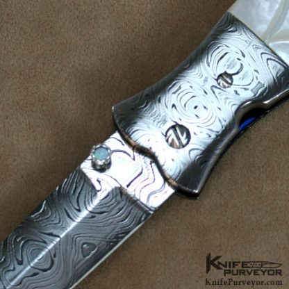 Rick Dunkerley Damascus & Carved Pearl Linerlock - Image 2