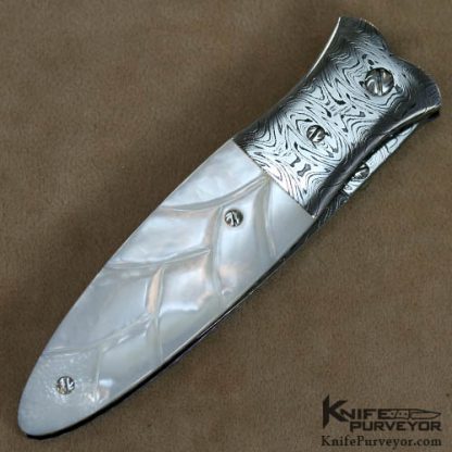 Rick Dunkerley Damascus & Carved Pearl Linerlock - Image 3