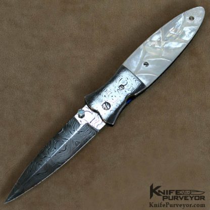 Rick Dunkerley Damascus & Carved Pearl Linerlock