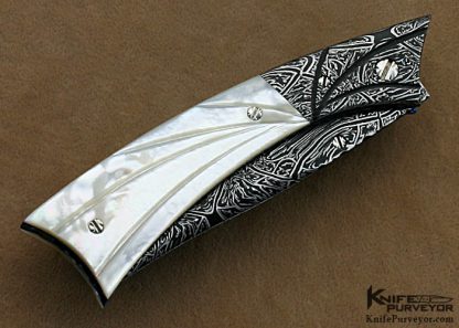 Rick Dunkerley Custom Knife Sole Authorship Mosaic Damascus & Mother of Pearl Linerlock - Image 3