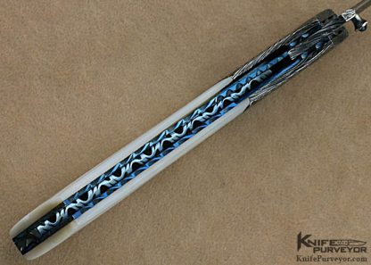 Rick Dunkerley Custom Knife Sole Authorship Mosaic Damascus & Mother of Pearl Linerlock - Image 6
