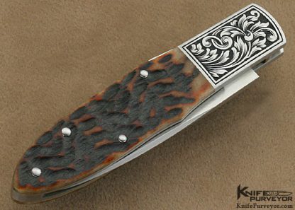 Durvyn Howard Custom Knife Jon Robyn Engraved Jigged Bone Front Lock made for Barrett Smythe - Image 4