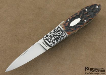 Durvyn Howard Custom Knife Jon Robyn Engraved Jigged Bone Front Lock made for Barrett Smythe