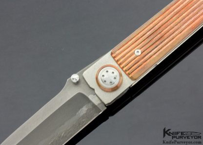 Eddie Baca Custom Knife "Space Rayzor" with Composite Blade of D2 "Cutting Edge" & CPM154 "Back of Blade" and Pinstriped Copper Frame Lock Complete with Titanium & Copper Clip - Image 2