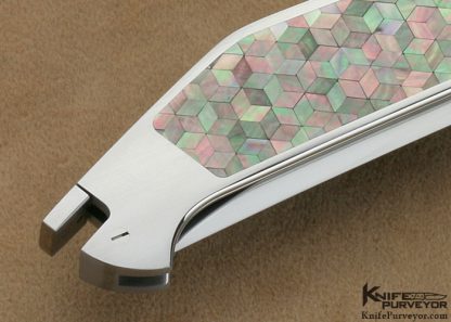 Emmanuel Esposito Custom Knife Colibri Black Lip Tahitian Pearl Shell Mosaic Cube Inlay Pattern with Double Ground Blade "Prototype" Tail Lock - Image 4