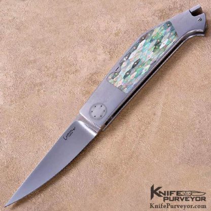 Emmanuel Esposito Custom Knives Mosaic Tiled Blacklip Tahitian Pearl Shell w/ 24Kt Gold Dots Tail Lock