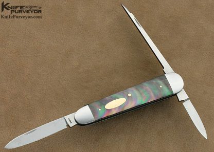 Eugene Shadley Custom Knife Black Lip Tahitian Pearl Shell Lobster Pattern Slip Joint
