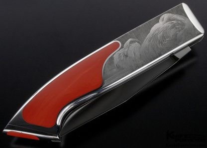 Charles Bennica Custom Knife Red Coral "Flamant" Incisione Engraved by Firmo Fracassi - Image 5