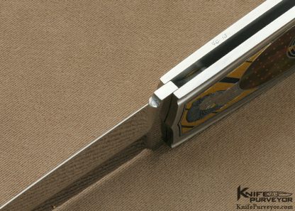 Antonio Fogarizzu Custom Knife Piqued Black Lip Tahitian Pearl Shell Interframe Lockback Dagger "Art Deco Women" Engraved by Tim George - Image 8