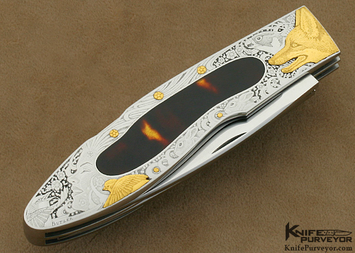 Antonio Fogarizzu Custom Knives Martin Butler Engraved Exotic Material Double Bladed Lockback Folder - Image 4