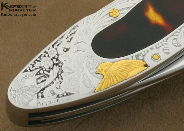 Antonio Fogarizzu Custom Knives Martin Butler Engraved Exotic Material Double Bladed Lockback Folder - Image 5