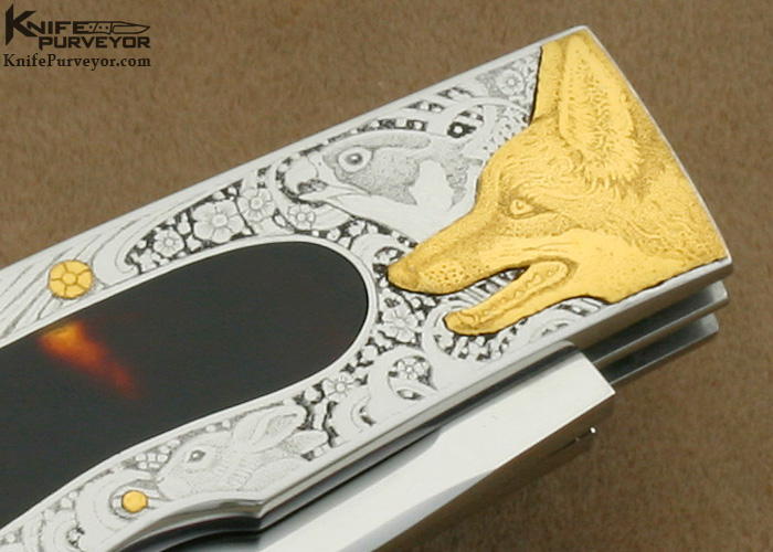 Antonio Fogarizzu Custom Knives Martin Butler Engraved Exotic Material Double Bladed Lockback Folder - Image 6