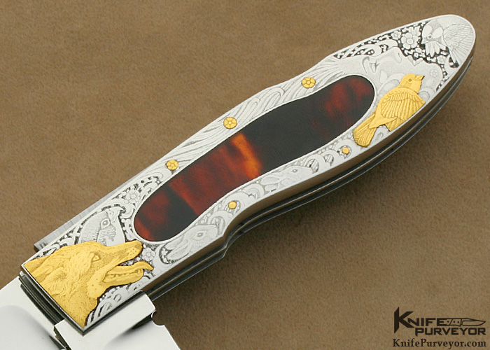 Antonio Fogarizzu Custom Knives Martin Butler Engraved Exotic Material Double Bladed Lockback Folder - Image 3